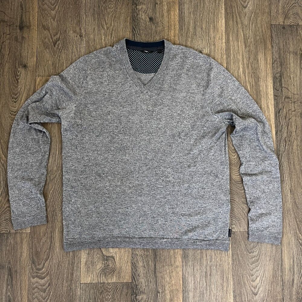 Ted Baker Men's Size XXL Noel Wool Cashmere Silk Grey Pullover V Neck Sweater